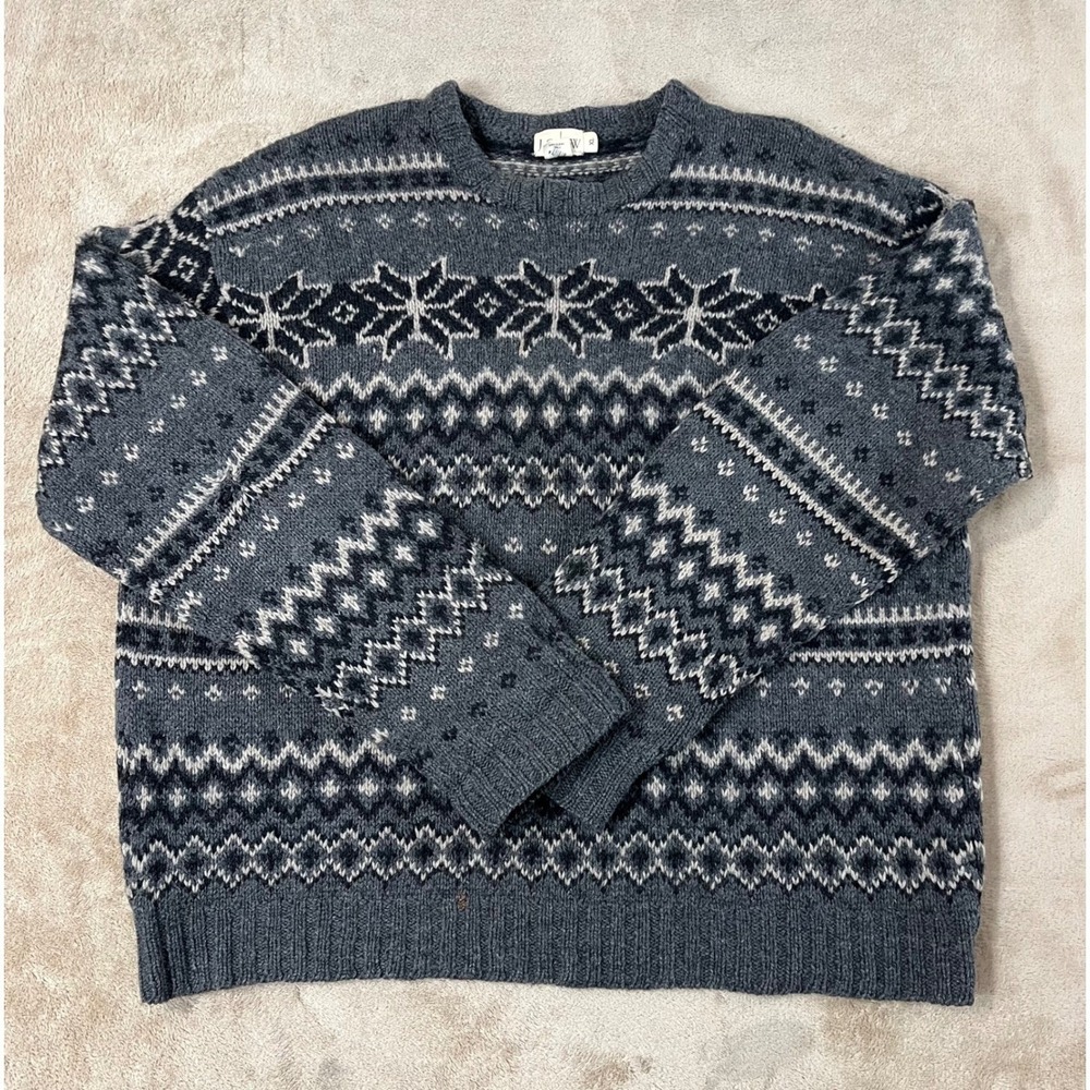 Vintage J.Crew Oarsman Fair Isle Sweater Mens XL Dark Gray Crewneck 100% Wool